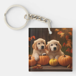 Porte-clefs Chiots Golden Retriever Automne Délice Citrouille