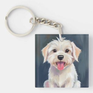 Porte-clefs Chiots Maltais   Peinture de Chien Blanc