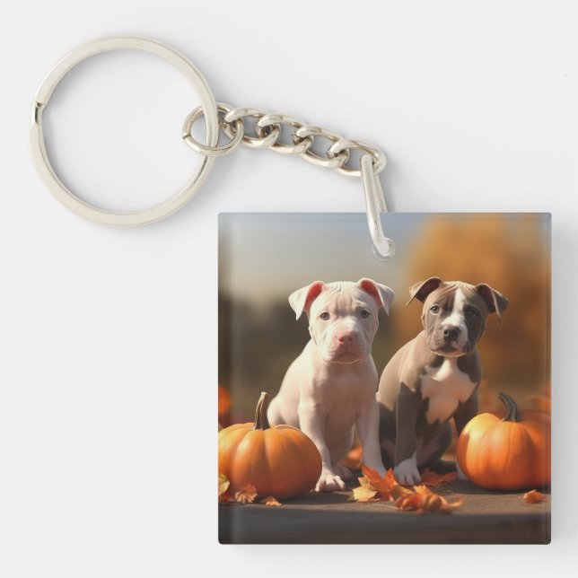 Porte-clefs Chiots Pitbull Délice d'Automne Citrouille (Devant)