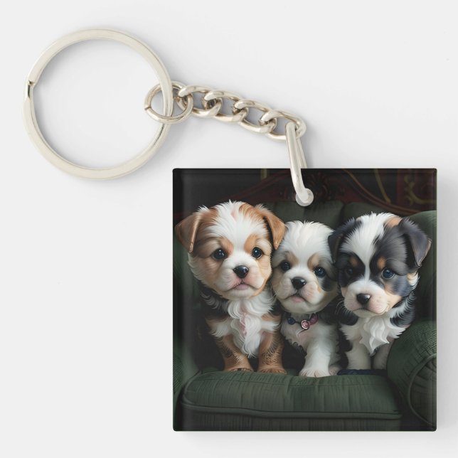 Porte-clefs Chiots super mignons sur le canapé 2 (Devant)