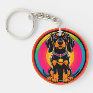 Porte-clefs Chiots teckel entouré d'un arc-en-ciel vibrant
