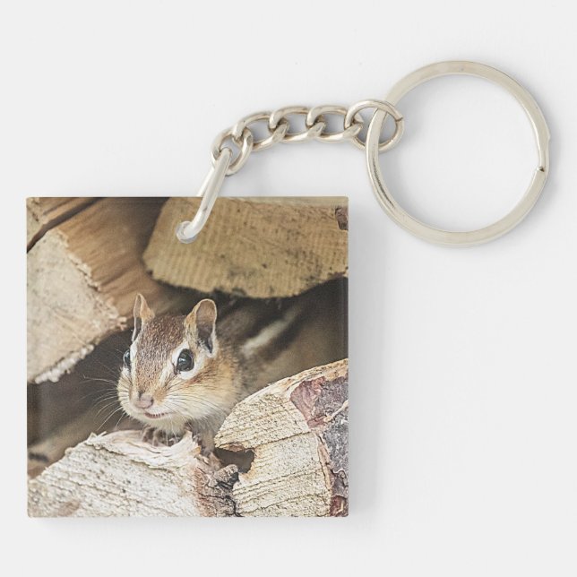 Porte-clefs Chipmunk dans une pile de bois (Dos)