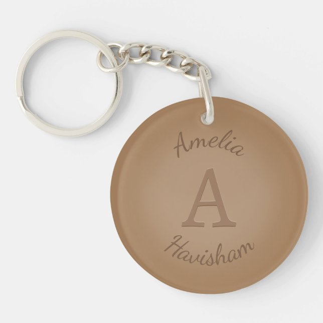 Porte-clefs Chocolat Brown Monogramme et nom Personnalisé (Devant)