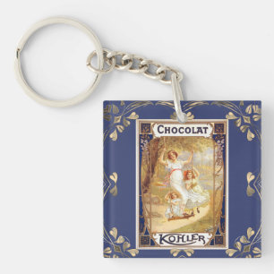 Porte-clefs chocolat victorien étiquette floral élégant or ble