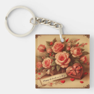Porte-clefs Chocolats et fleurs de la Saint-Valentin vintage