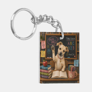 Porte-clefs Choisis-moi ! Chien d'école mignon levant la patte