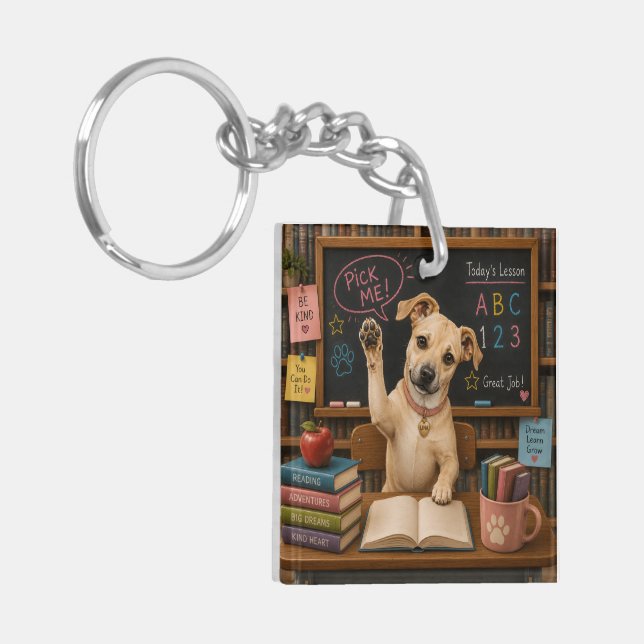 Porte-clefs Choisis-moi ! Chien d'école mignon levant la patte (Devant gauche)