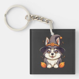 Porte-clefs Chou Husky dans l'Halloween Casquette d'une sorciè