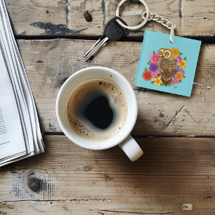 Porte-clefs Chouette à fleurs