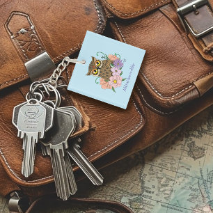 Porte-clefs Chouette aux fleurs pastel de printemps