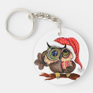 Porte-clefs Chouette Bébé en Noël Casquette et cadeau - Amusan