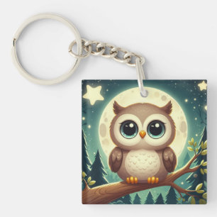 Porte-clefs Chouette bébé la nuit avec lune