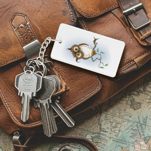 Porte-clefs Chouette Brune Mignonne Bleu Faune Fantaisie