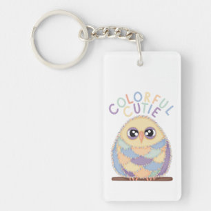 Porte-clefs Chouette Colorée Vibrante avec Texte