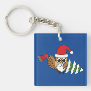Porte-clefs Chouette de Noël avec renard et pin