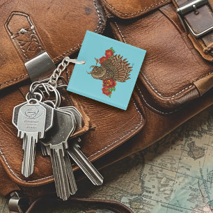 Porte-clefs Chouette des Roses rouges bleu