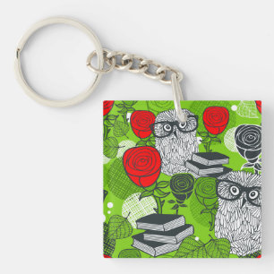 Porte-clefs Chouette en roses rouges