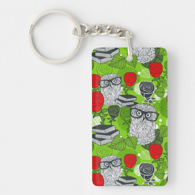 Porte-clefs Chouette en roses rouges (Devant)