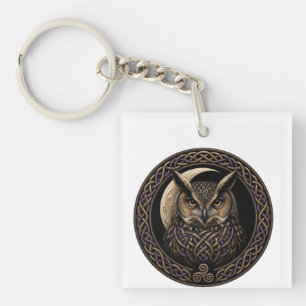 Porte-clefs Chouette et croissant de lune en nœud celtique