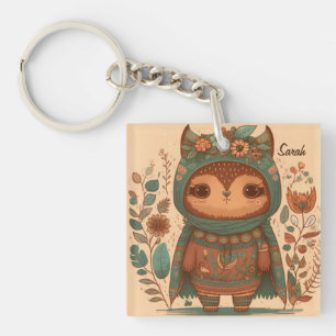 Porte-clefs Chouette florale de mûre boho