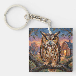 Porte-clefs Chouette hulotte rustique Impasto