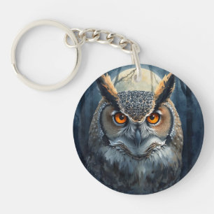 Porte-clefs Chouette Mystique à l'Aquarelle Chouette de Lune