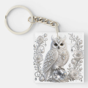 Porte-clefs Chouette Perle de Cristal Blanc
