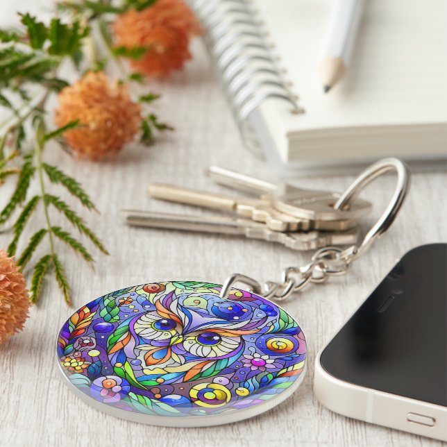 Porte-clefs Chouette Whimsical Avec Yeux Sapphire (Devant droit)