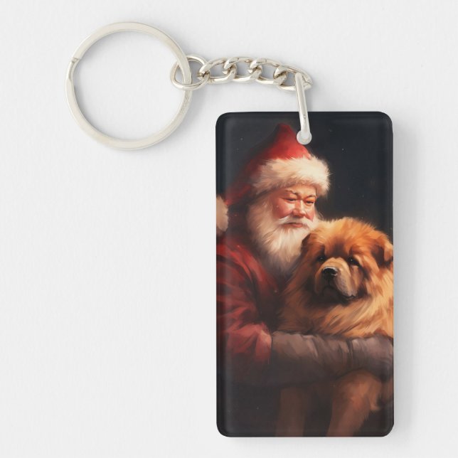 Porte-clefs Chow Chow avec Noël Festif du Père Noël (Devant)