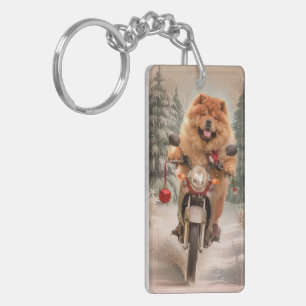 Porte-clefs Chow Chow Chien chevauchant la moto Noël