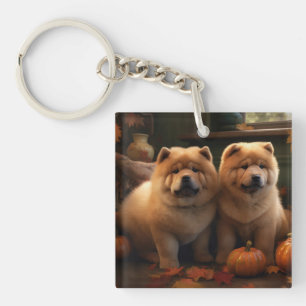 Porte-clefs Chow Chow Chiot Automne Citrouille de plaisir