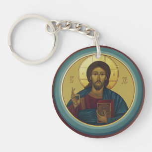 Porte-clefs Christ Pantocrator byzantin Mosaïque ronde Art