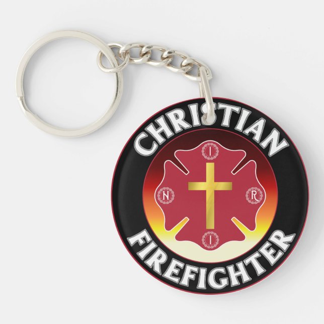 Porte-clefs Christian Firefighter Croix Rouge St Florian INRI (Devant)