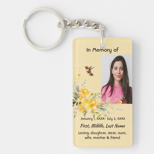 Porte-clefs Christian Memorial Hummingbird Yellow Roses (Devant)