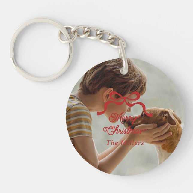 Porte-clefs Christmas Bows Retro Holiday Premium Photo Rouge (Devant)