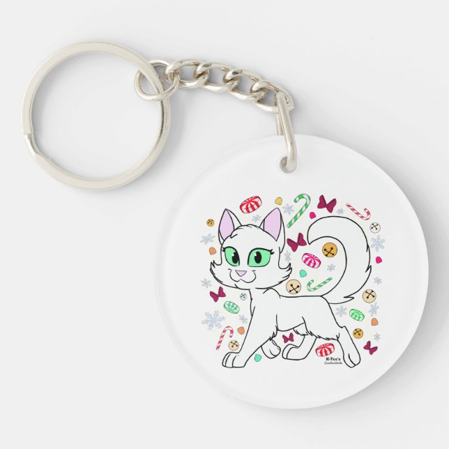 Porte-clefs Christmas Cat Keychain (White) (Devant)