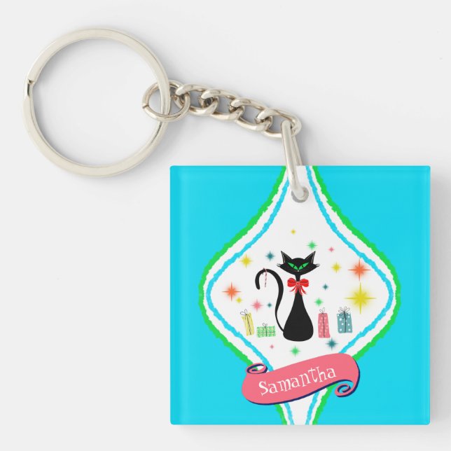 Porte-clefs Christmas Retro Siamese Chat Personnaliser Nom Clé (Devant)
