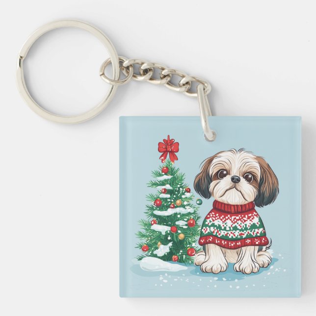 Porte-clefs Christmas Shih Tzu Santa Dog (Devant)