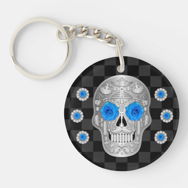 Porte-clefs Chrome Calavera (Rose bleu) Porte - clé (Devant)