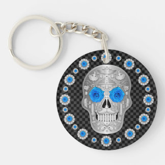 Porte-clefs Chrome Calavera (Rose Bleue)