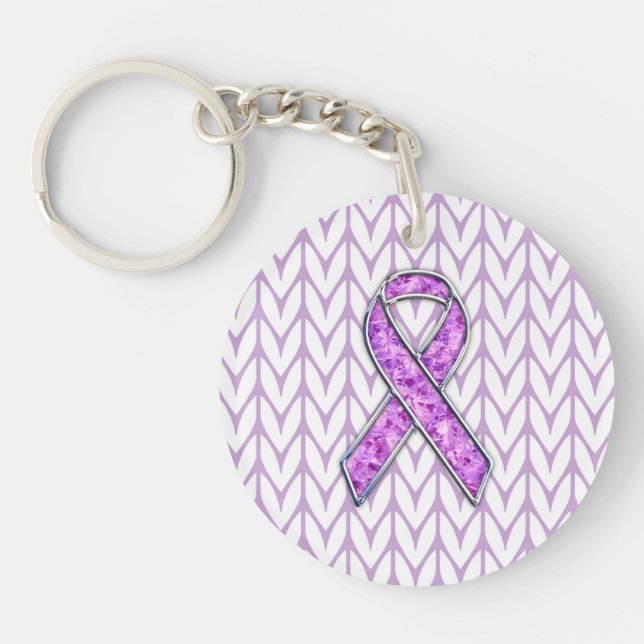 Porte-clefs Chrome Style Crystal Pink Ribbon Awareness Knit (Devant)