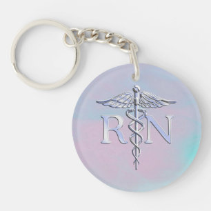 Porte-clefs Chrome Style RN Caduceus Médicale Mère Pearl Look