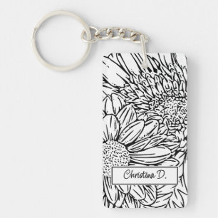 Porte-clefs Chrysanthèmes noirs sur fond blanc avec photo