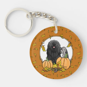 Porte-clefs Chute Puli Chien (noir) Citrouille Feuille mignon