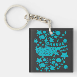 Porte-clefs Chypre carte vintage rétro turquoise look vacances