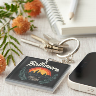 Porte-clefs Ciel Rétro de Baltimore avec Coucher de Soleil
