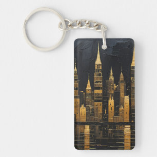 Porte-clefs Ciel urbain doré à minuit