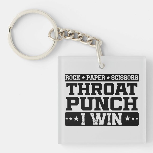 Porte-clefs Ciseaux de papier rock Throat Punch I Win, Drôle (Devant)