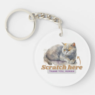 Porte-clefs Citation amusante de chat « Grattez ici, merci hum
