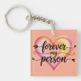 Porte-clefs Citation d'amour à l'aquarelle : "À jamais ma pers
